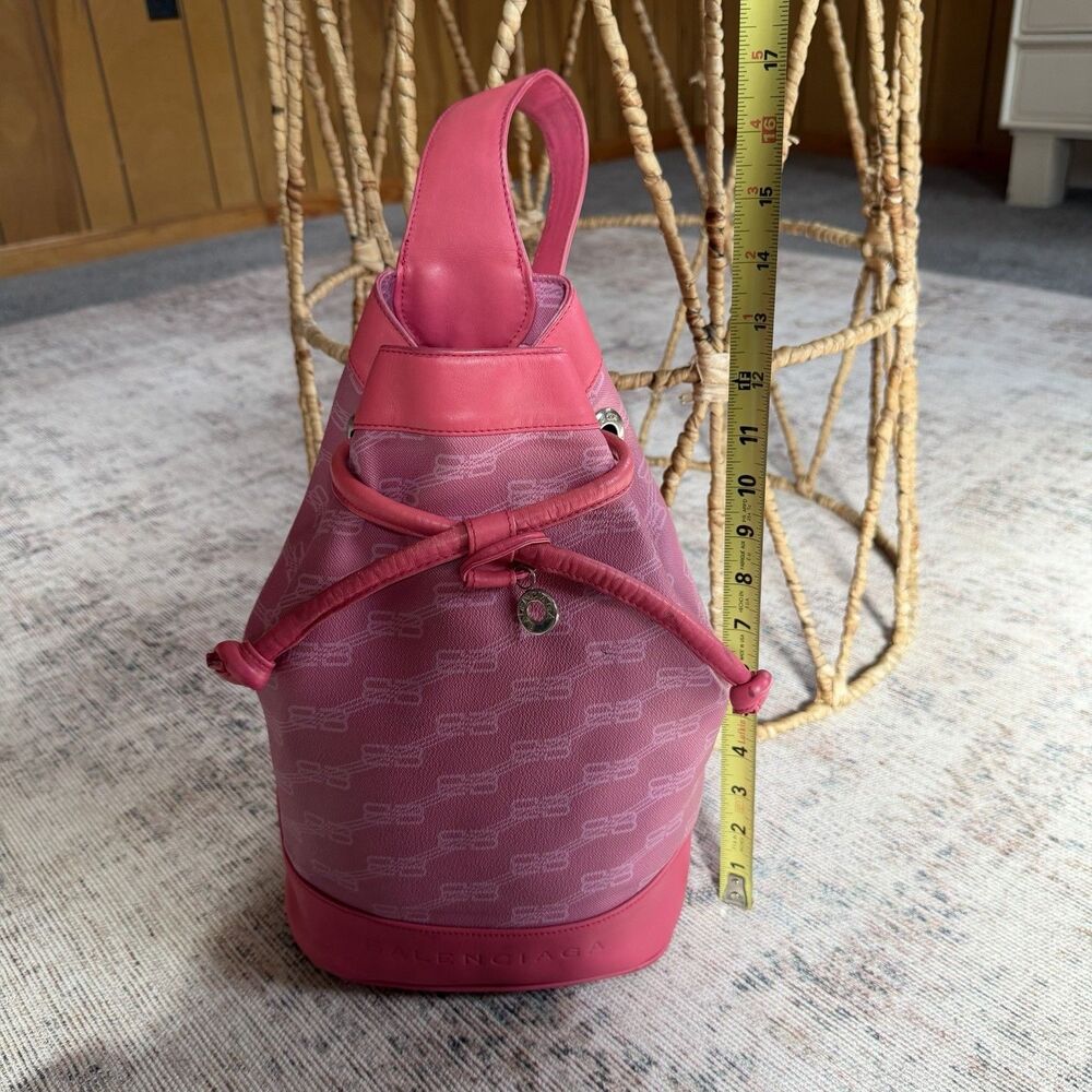BALENCIAGA 90’s Vintage Bucket Bag Pink Leather Handbag Shoulder Bag Backpack - Picture 8 of 16